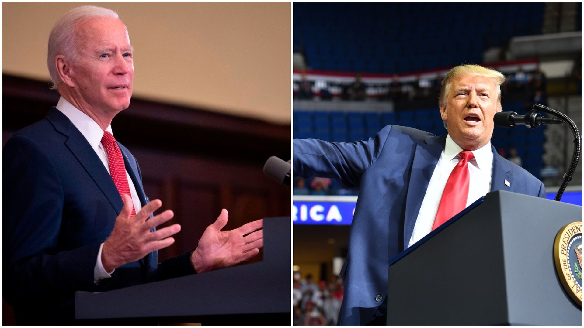 Combination photos of former Vice President Joe Biden and President Trump.