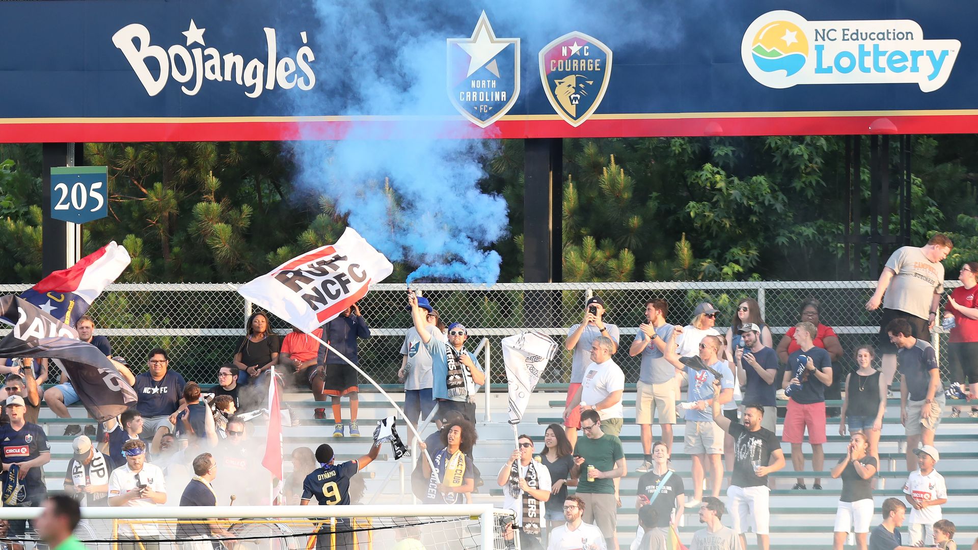 CARY, NC - MAY 31: NCFC supporters celebrate a goal. The North Carolina Football Club hosted the Charlotte Independence on May 31, 2017, at Sahlen's Stadium at WakeMed Soccer Park in Cary, NC in a 2017 Lamar Hunt U.S. Open Cup Third Round match. NCFC won the game 4-1. (Photo by Andy Mead/YCJ/Icon Sp