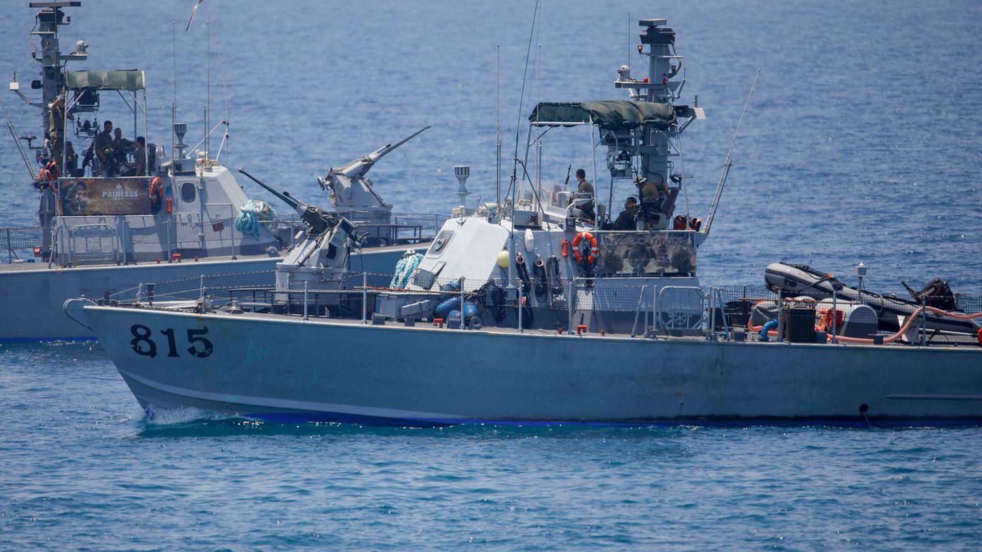 Israeli navy vessels are pictured off the coast at the border between Israel and Lebanon on June 6. Photo: Jalaa Marey/AFP via Getty Images