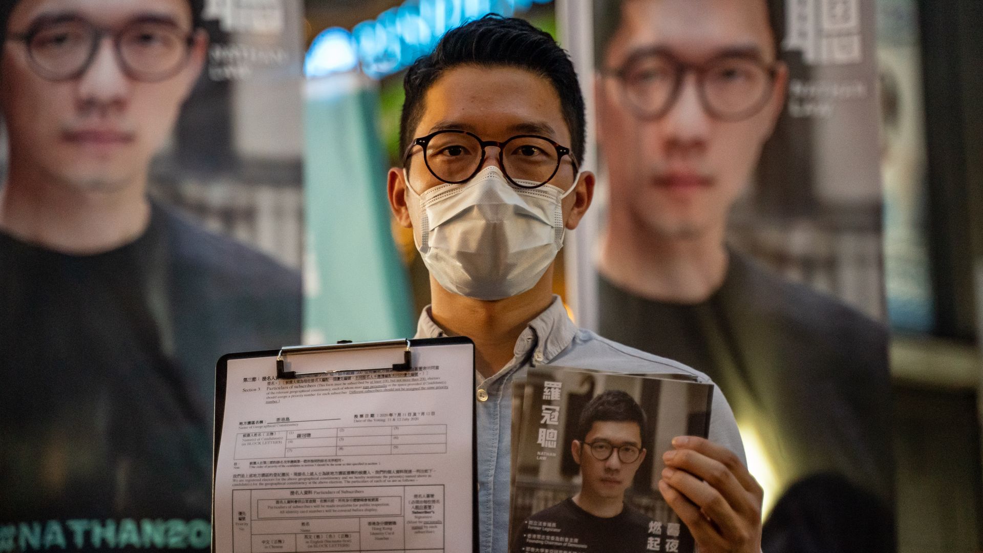 Pro-democracy activist Nathan Law speaks to members of media during a press conference on June 19, 2020 in Hong Kong
