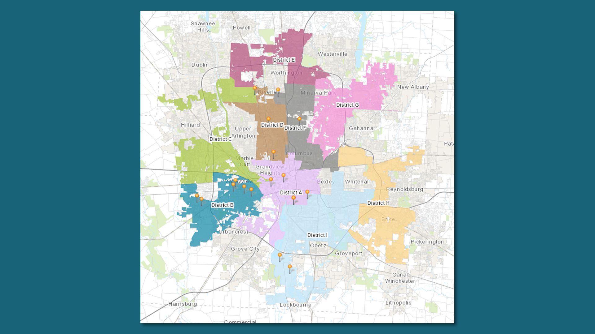 One of three proposed Columbus City Council district maps.
