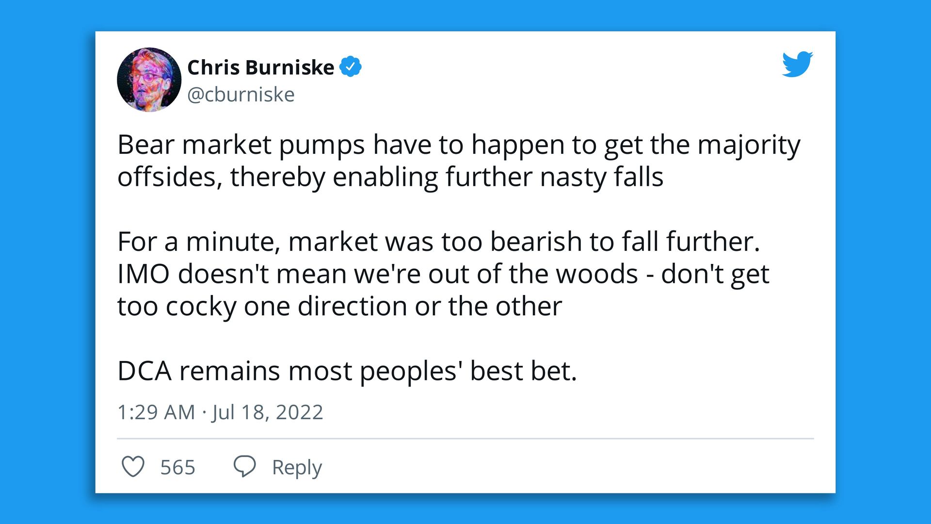 A tweet from Chris Burniske about the recent bear pump.