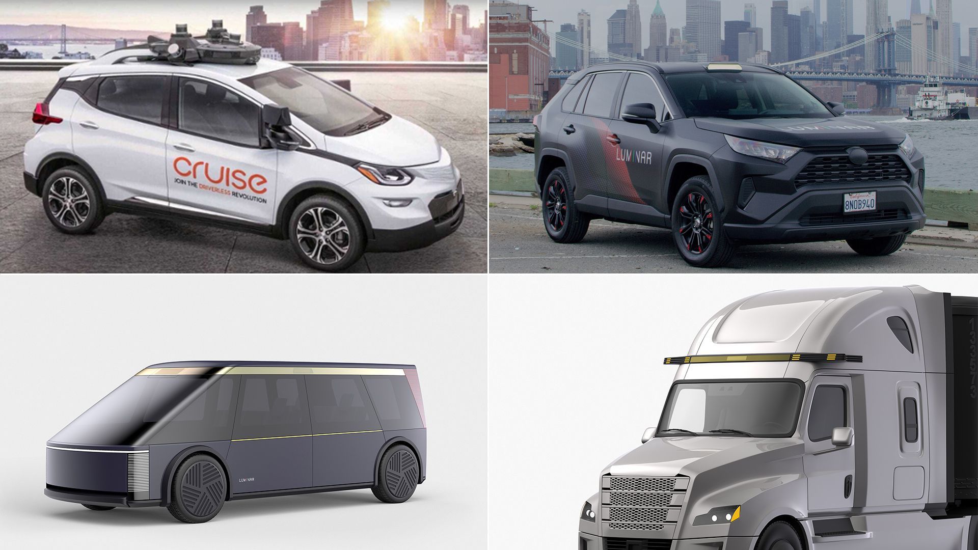 Luminar imagines Blade, a "golden halo" of sensors, will replace ungainly tech currently on AV test vehicles. Photo: Cruise, Luminar. 