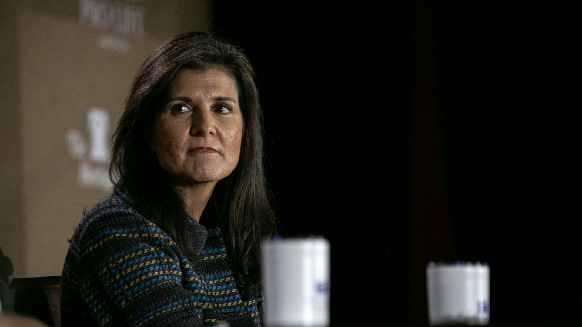 Republican presidential candidate former U.N. Ambassador Nikki Haley attends the Thanksgiving Family Forum at the downtown Marriott on November 17, 2023 in Des Moines, Iowa.