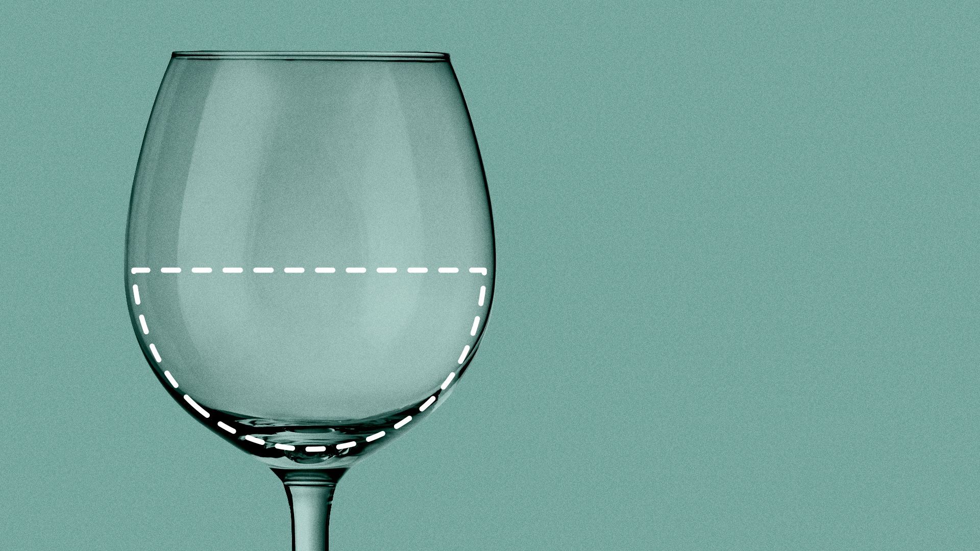 Illustration of a wine glass with a dotted line where the wine would be. 
