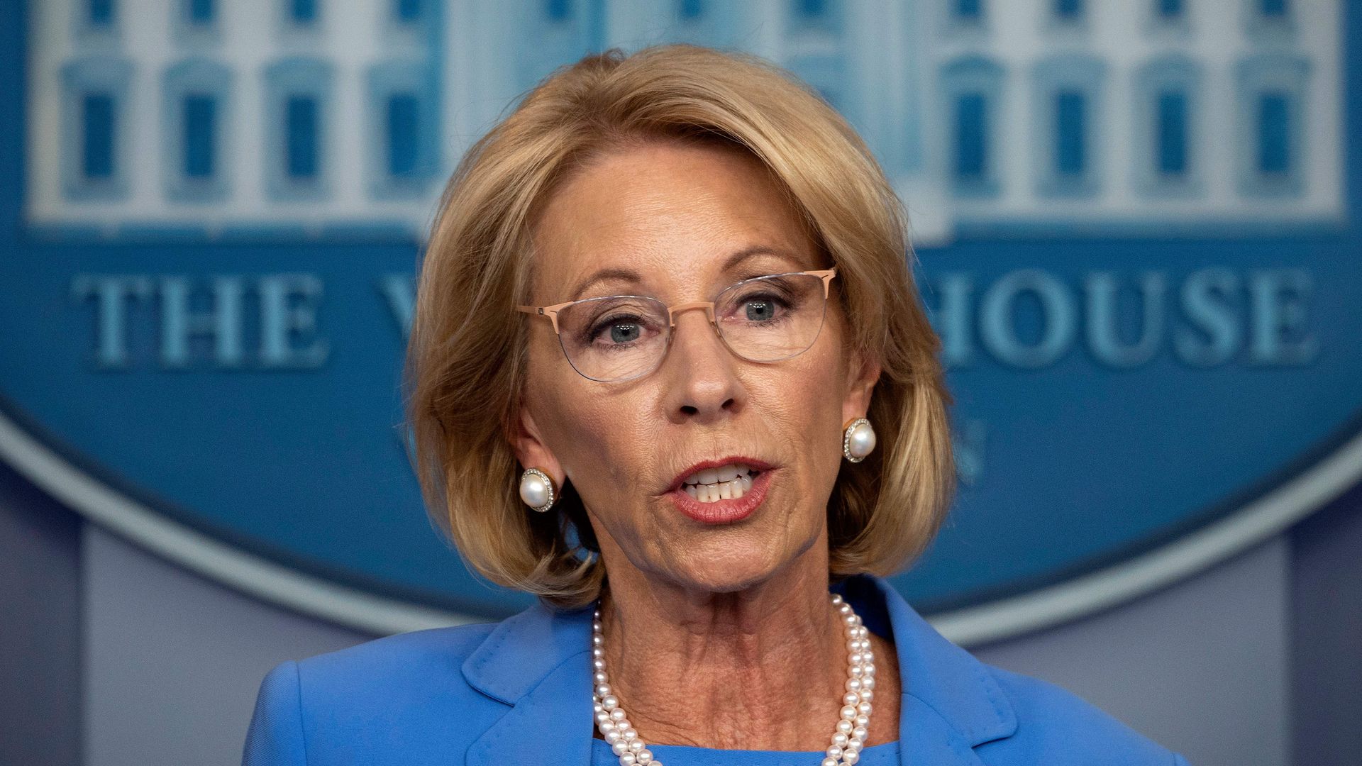 US Secretary of Education Betsy Devos speaks during the daily briefing on the novel coronavirus, COVID-19, in the Brady Briefing Room at the White House on March 27, 2020, in Washington, DC.