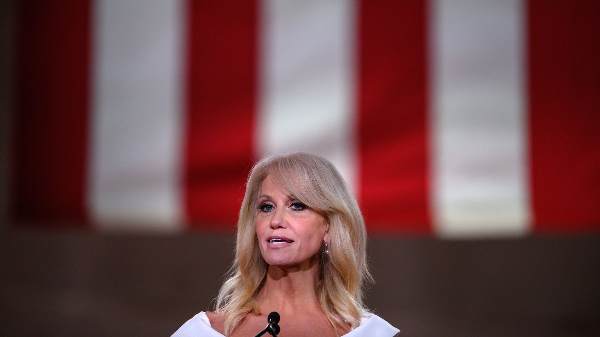 Kellyanne Conway is seen speaking at the 2020 Republican National Convention.