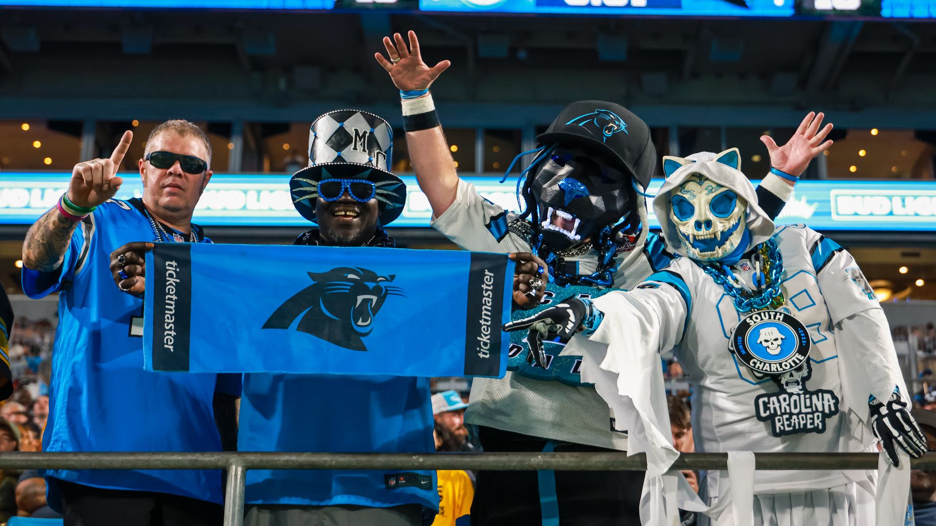 Carolina Panthers fans cheer during the second half of an NFL Preseason 2025 game against the Pittsburgh Steelers at Bank of America Stadium on August 21, 2025 in Charlotte, North Carolina. (Photo by David Jensen/Getty Images)