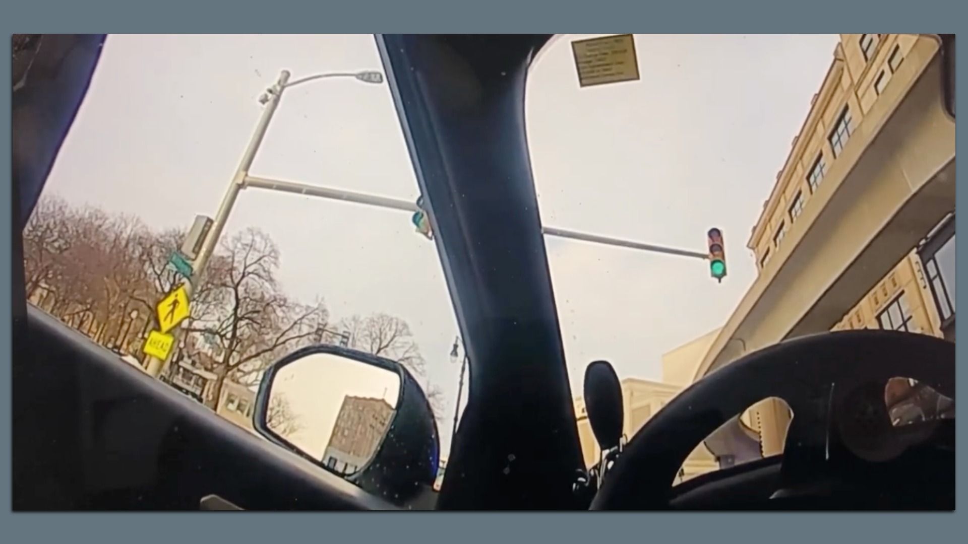 Interior of a car with dashboard and steering wheel visible