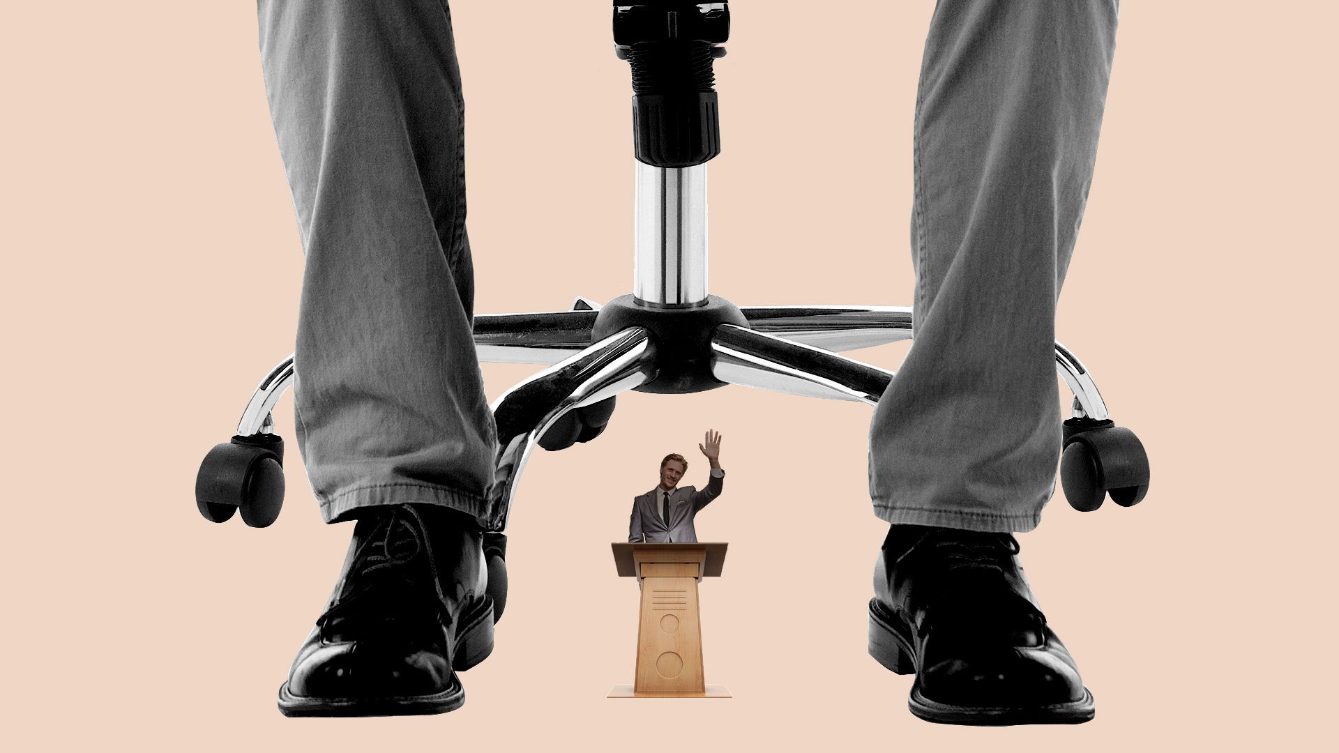 Illustration of politician under a chair