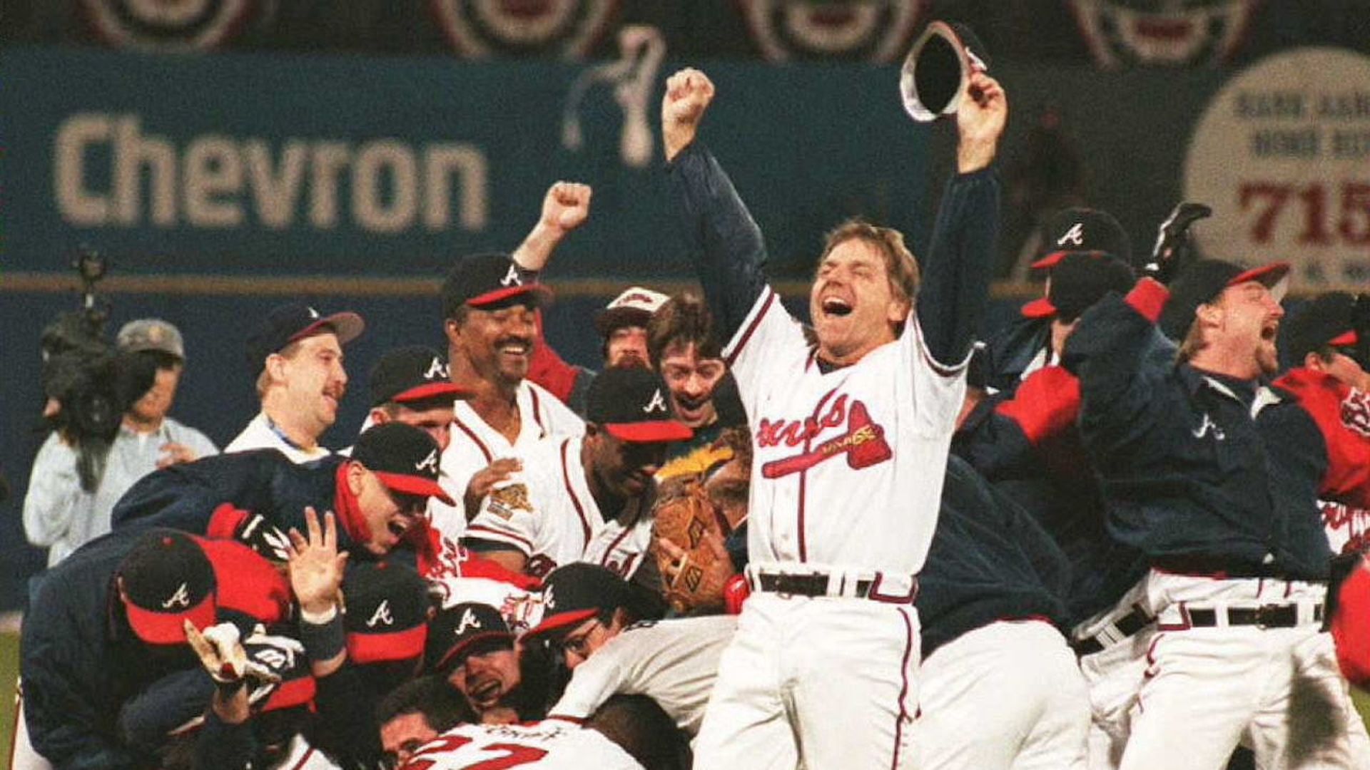 Braves celebrating