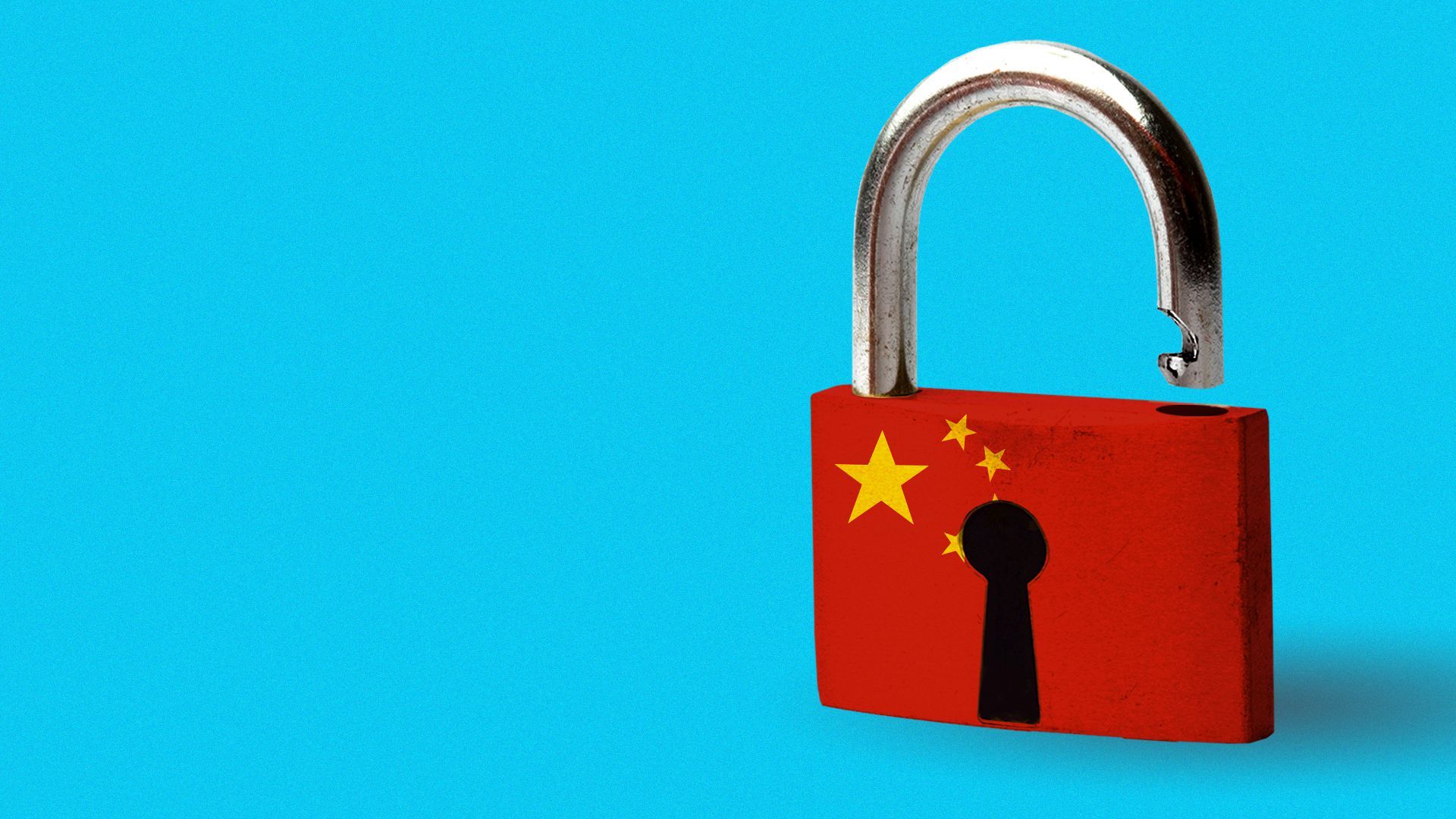 Illustration of an open padlock with the Chinese flag on it