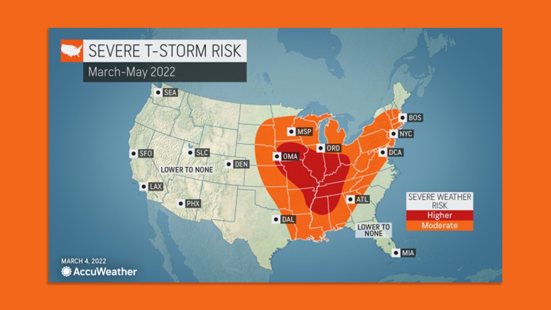 A map showing severe weather predictions.