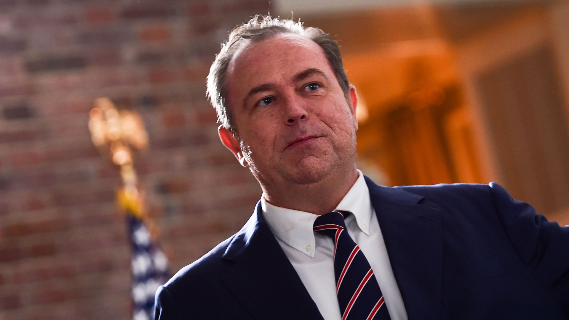 Newsmax Media CEO Christopher Ruddy attends a dinner with the US president and business leaders in Bedminster, New Jersey, on August 7, 2018.