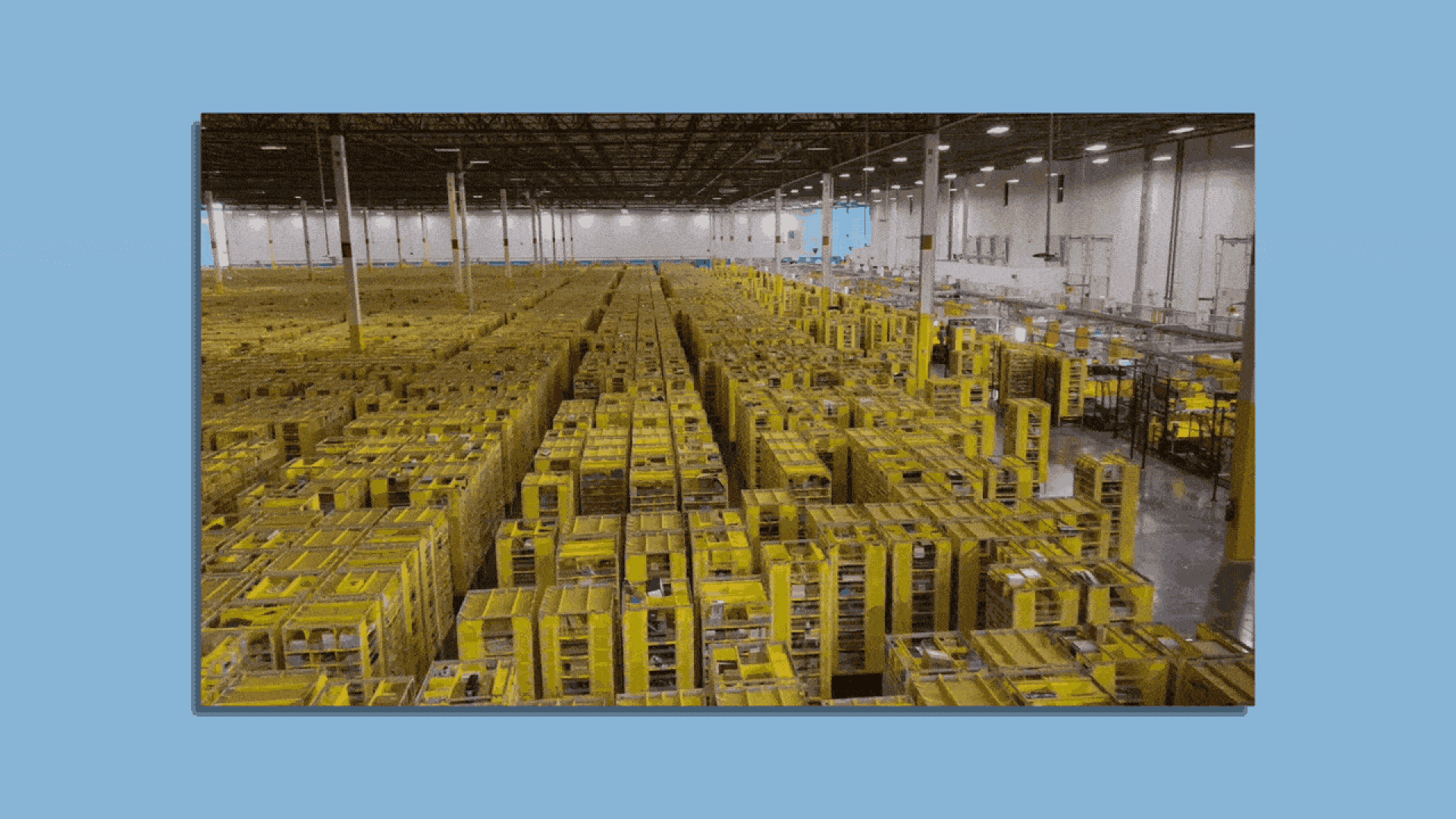 gif of robots carrying Amazon packages in a warehouse