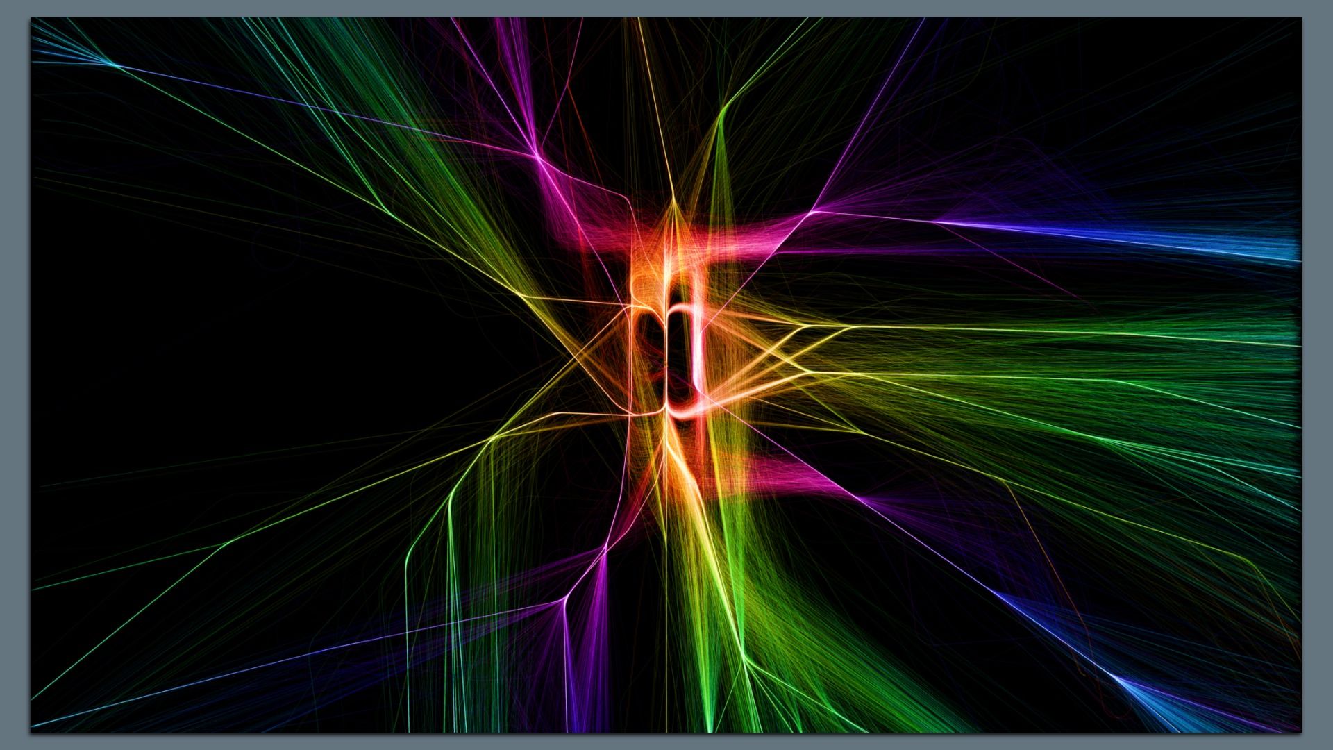 Colorful lines represent arrivals and departures at Sea-Tac Airport in a data visual display.  