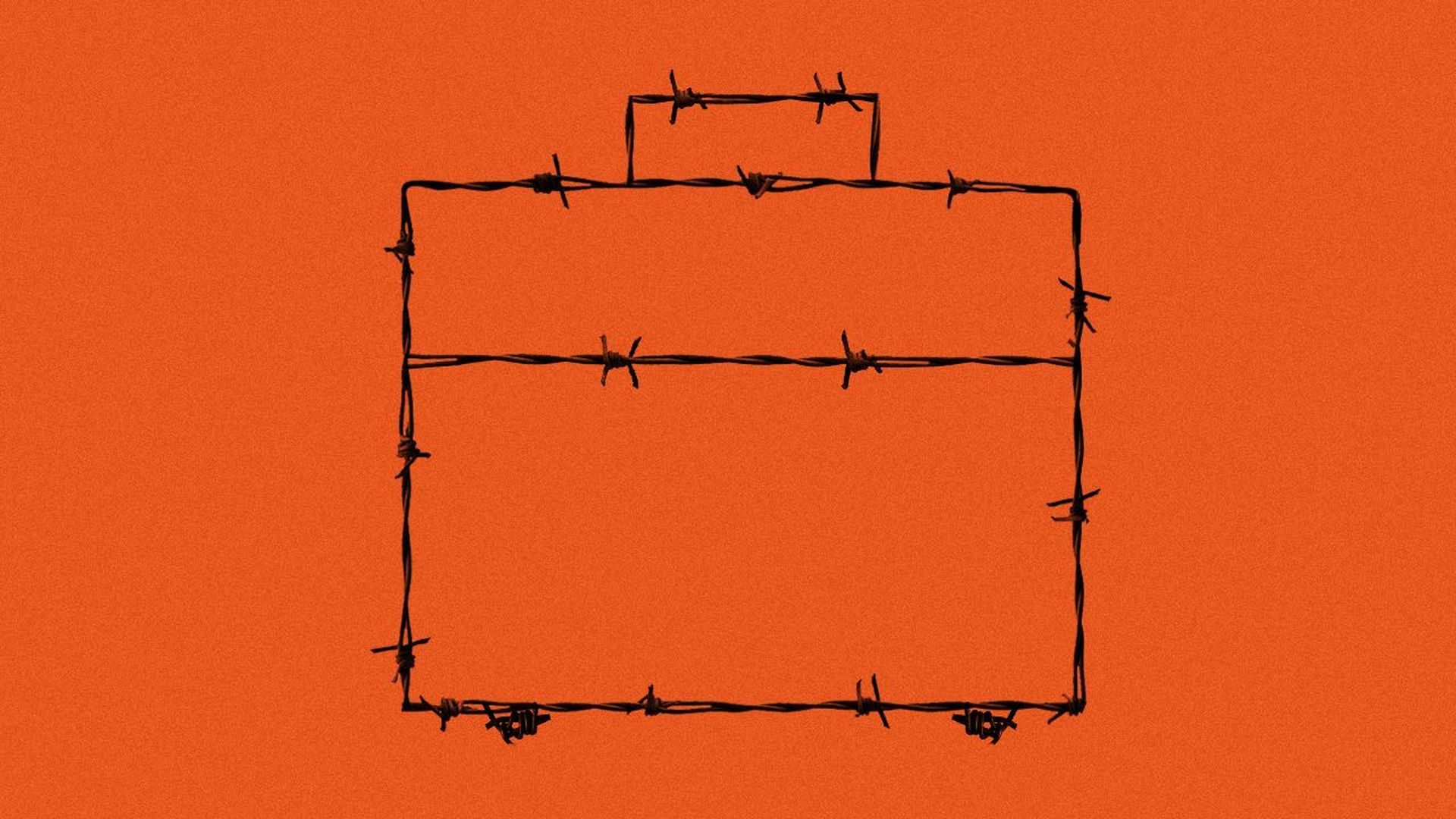 Illustration of a briefcase outline made with barbed wire