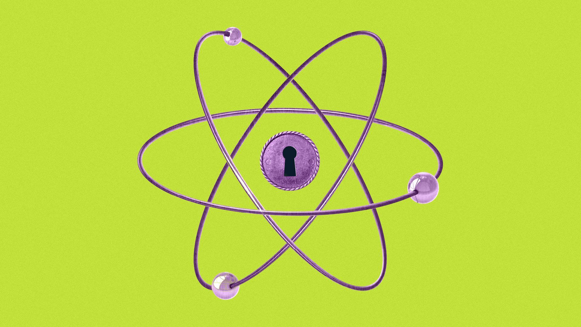 Illustration of atom with a lock in the middle