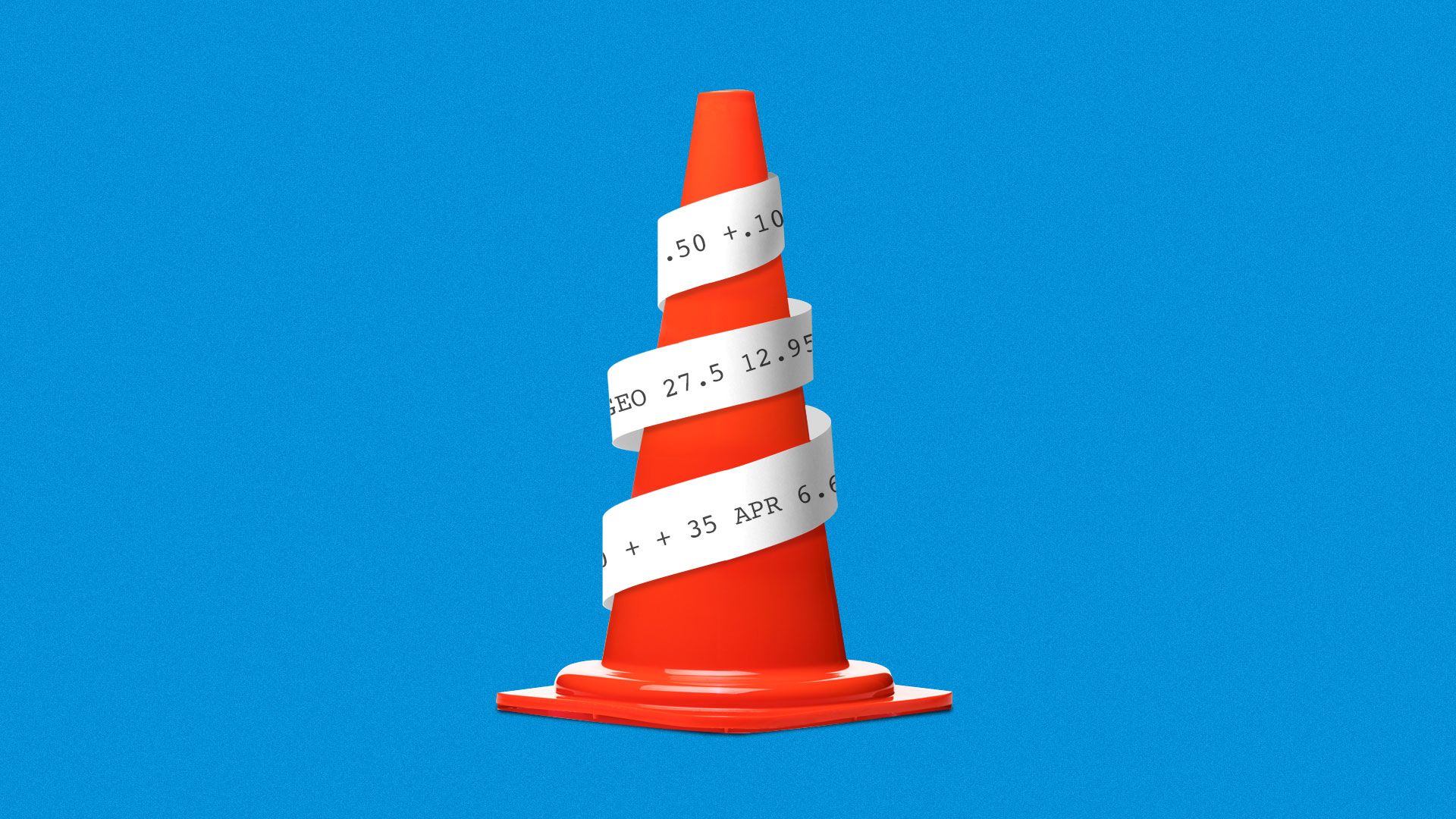 Illustration of ticker taper wrapped around a caution cone.