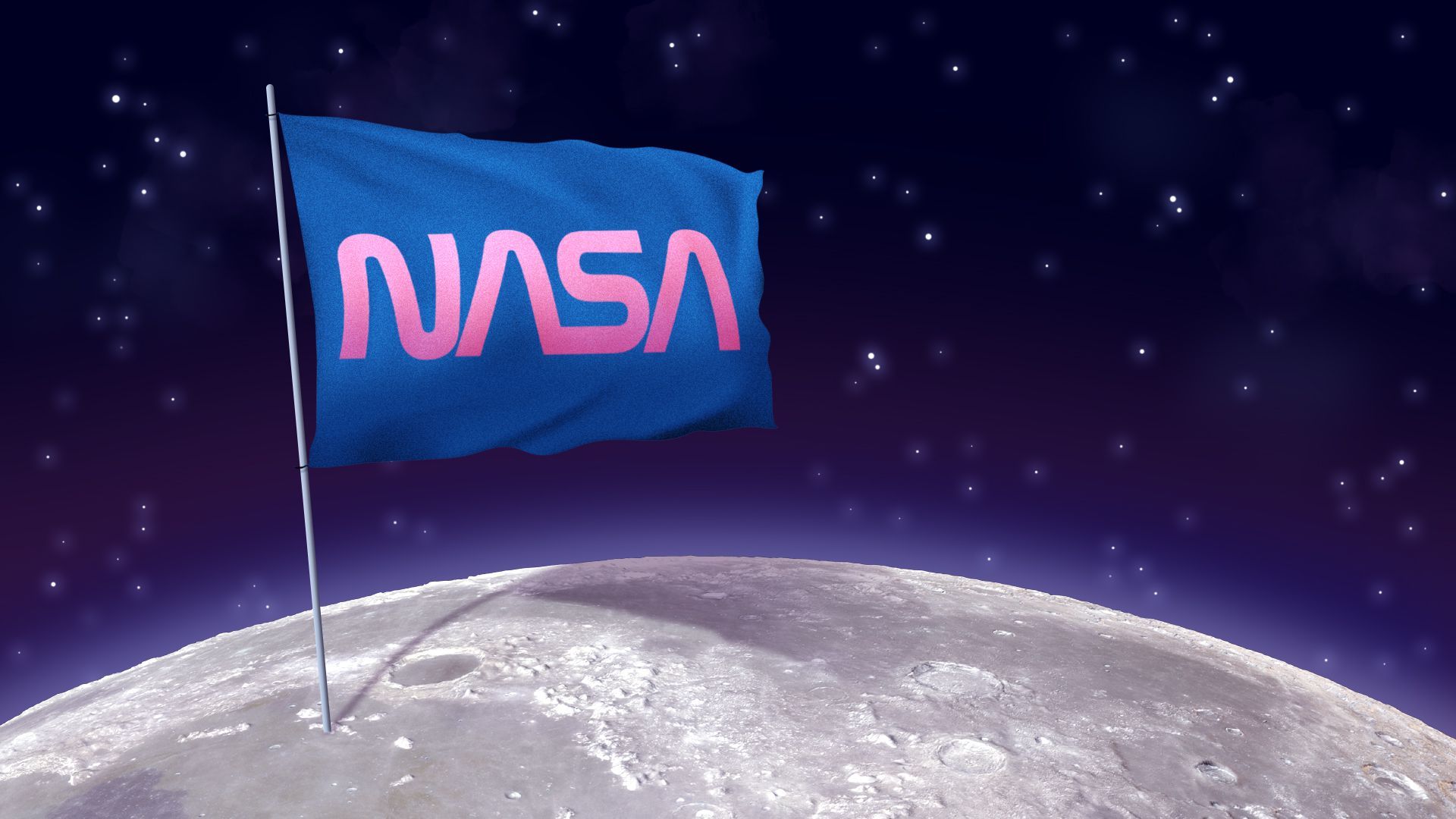 Illustration of a NASA flag on the moon