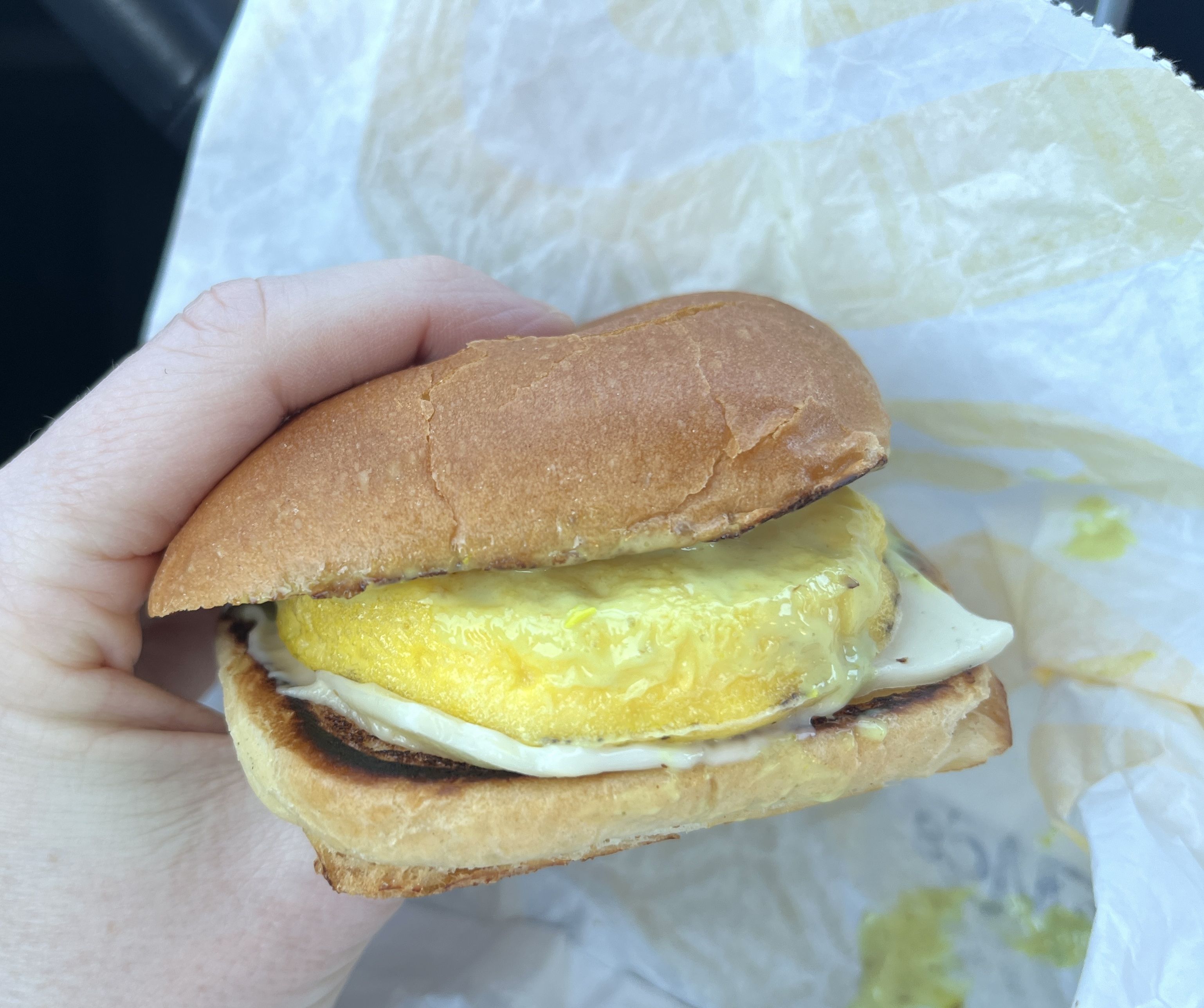 Egg sandwich with cheese.