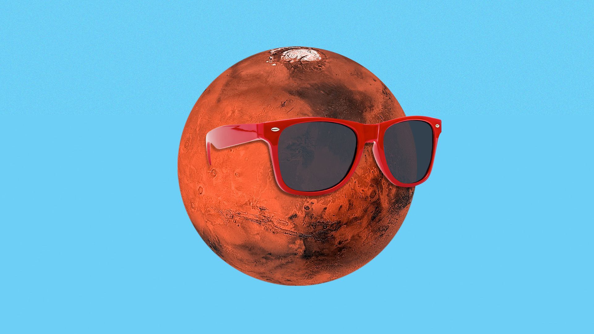 Illustration of Mars wearing sunglasses. 