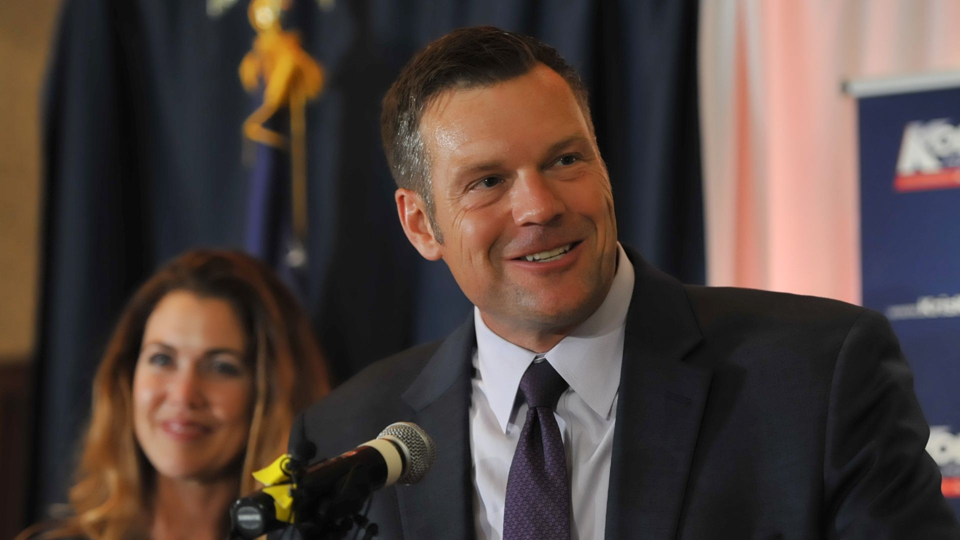 Republican primary candidate for Governor Kris Kobach, speaks to supporters just after Tuesday night’s tight race with Gov. Jeff Colyer. Photo: Steve Pope/Getty Images
