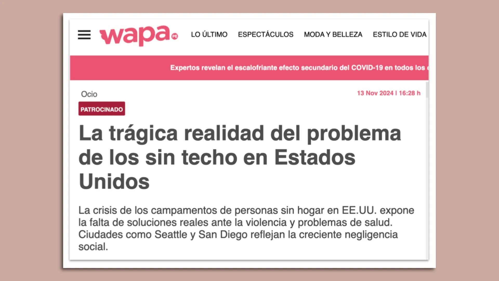 Screenshot of AI-generated Spanish-language web page