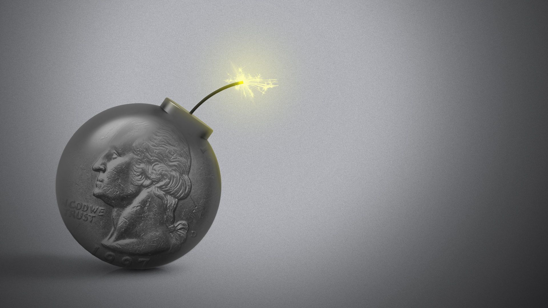 Illustration of a lit bomb made from a quarter.