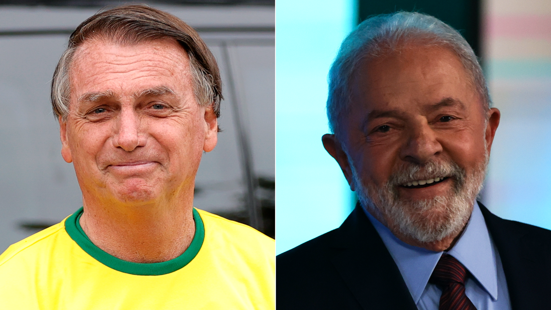 Side-by-side photos of Bolsonaro and Lula.