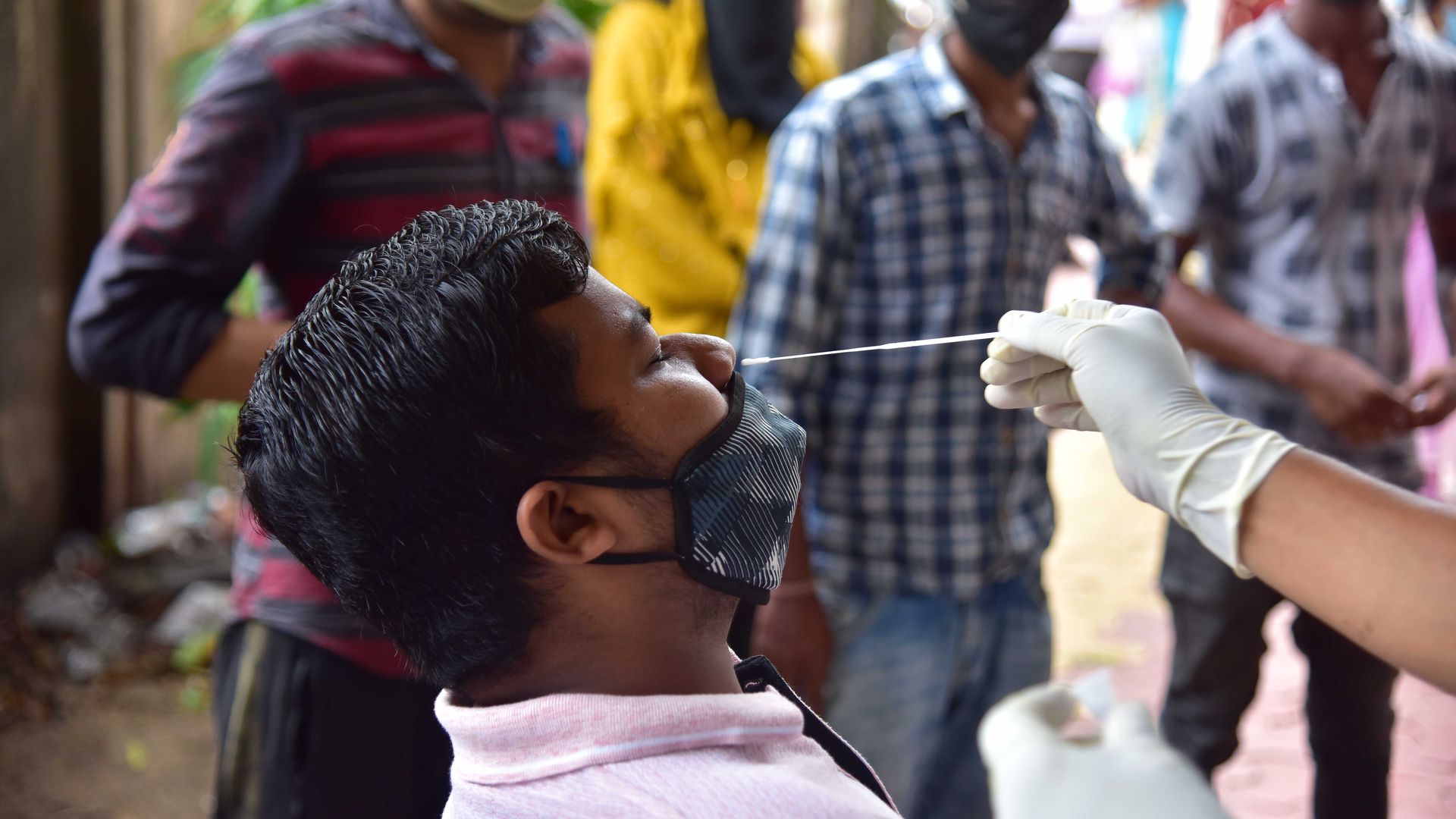 A person receiving a coronavirus test in Assam, India, on July 2.