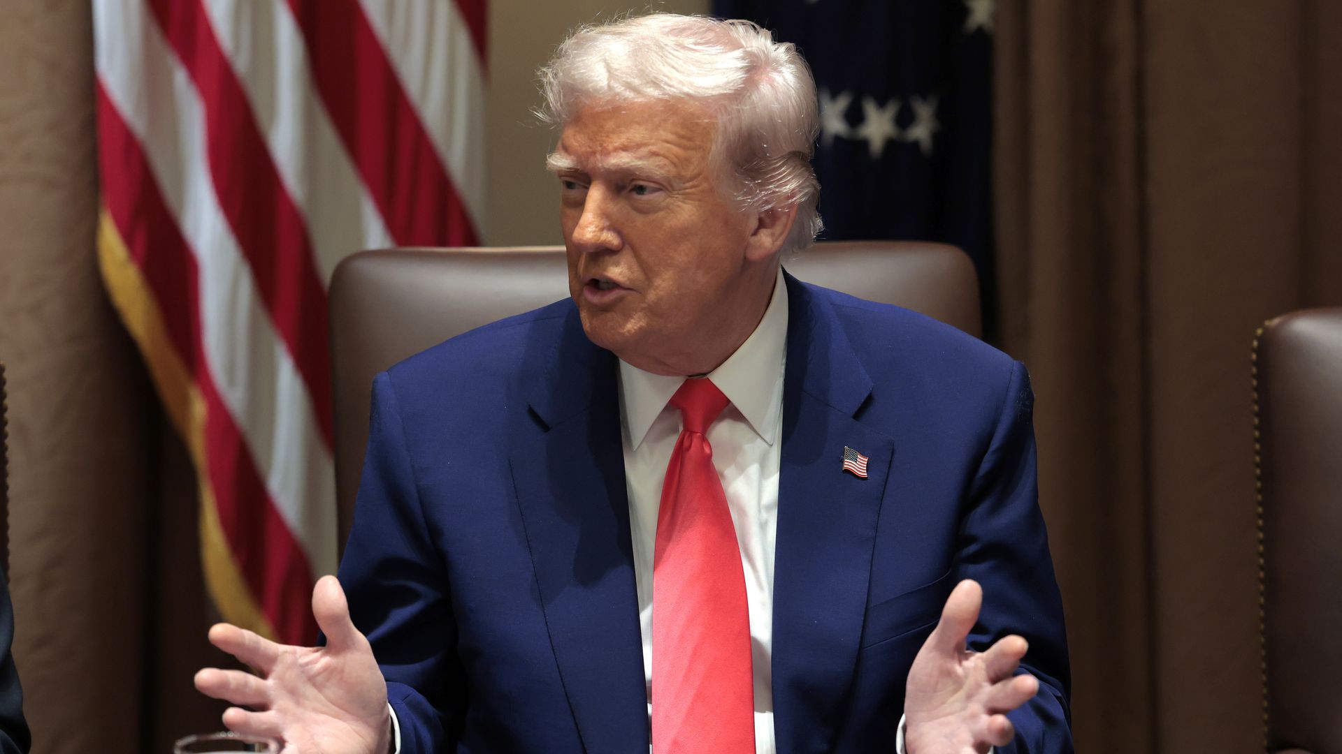  President Donald Trump delivers remarks during a Cabinet meeting at the White House on April 10, 2025 in Washington, DC. 