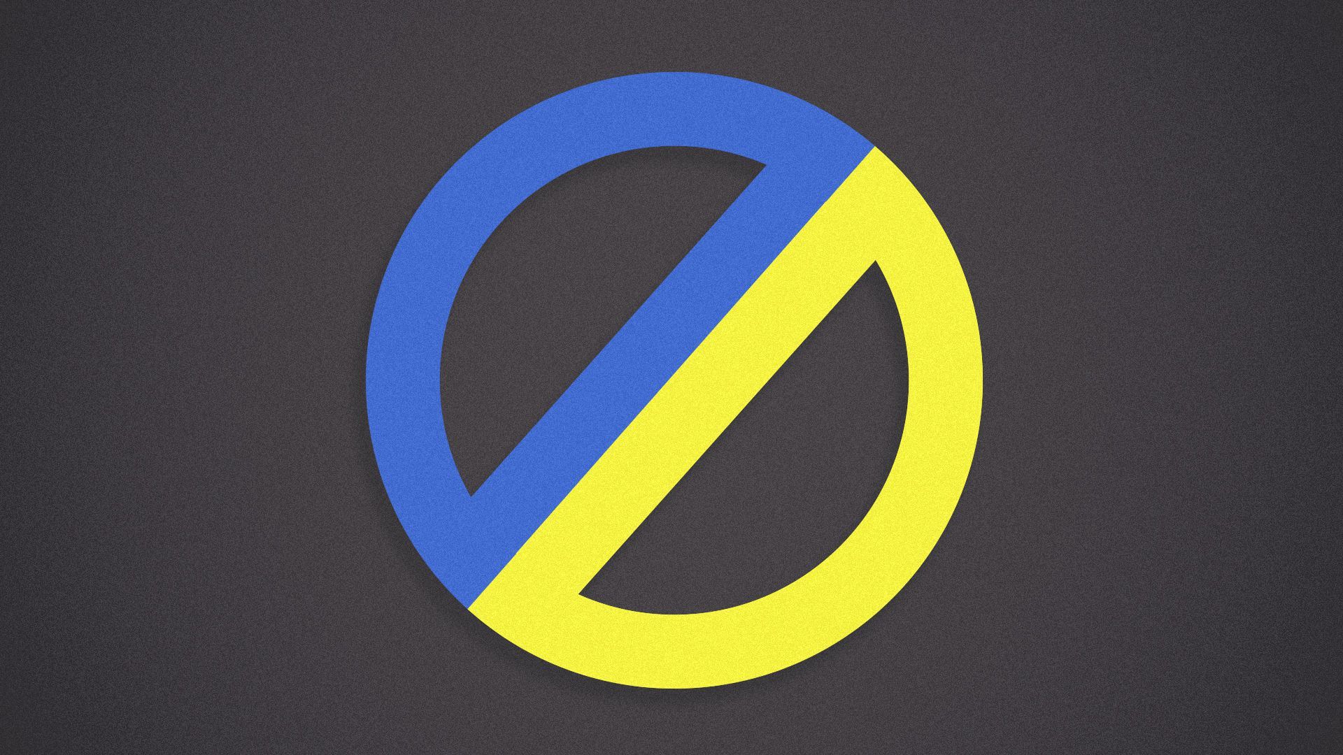 Illustration of the "no" symbol with the colors of the Ukrainian flag.