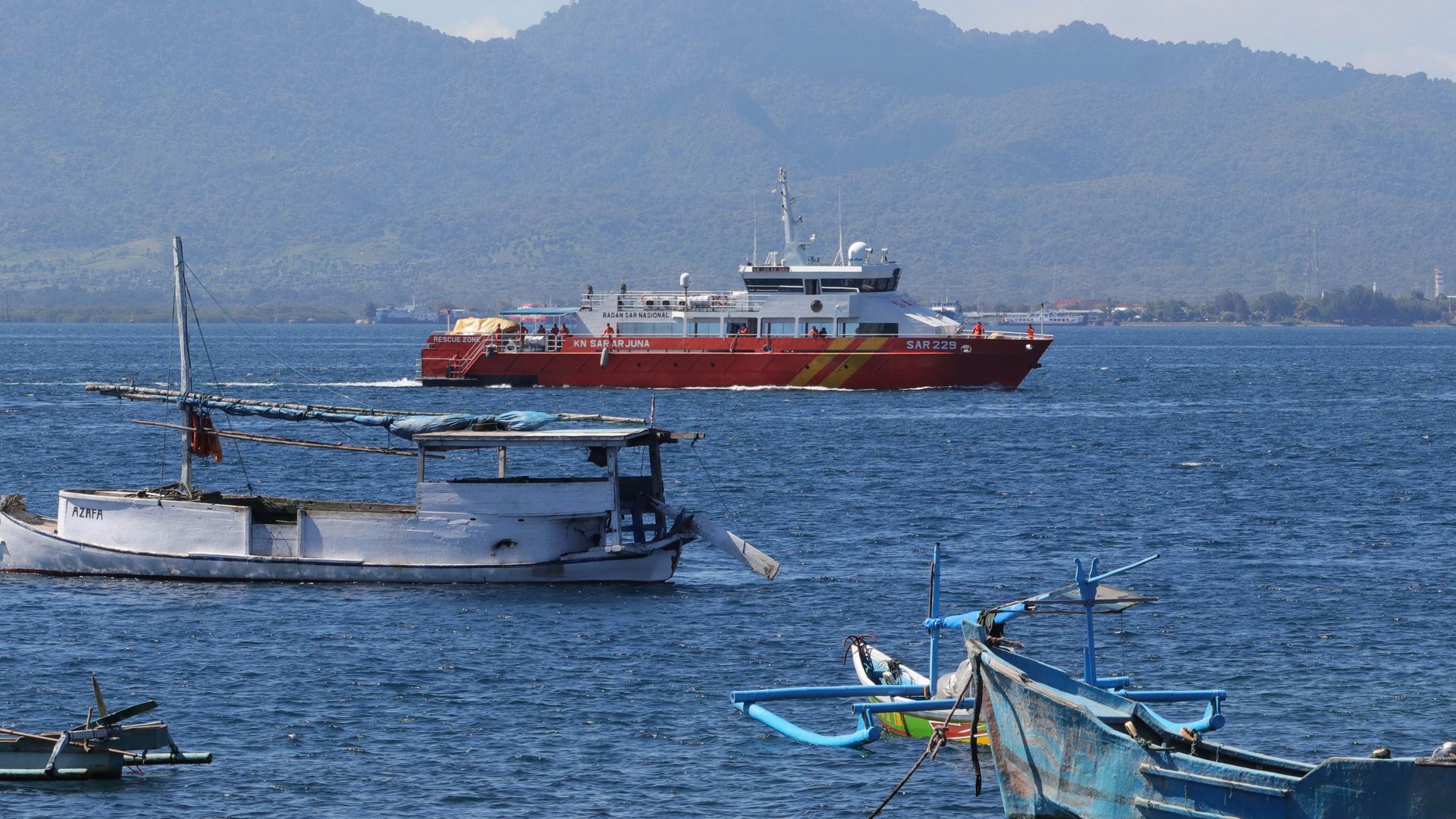 An Indonesian search and rescue vessel during a search operation for submarine KRI Nanggala 402 near Banyuwangi on April 23.