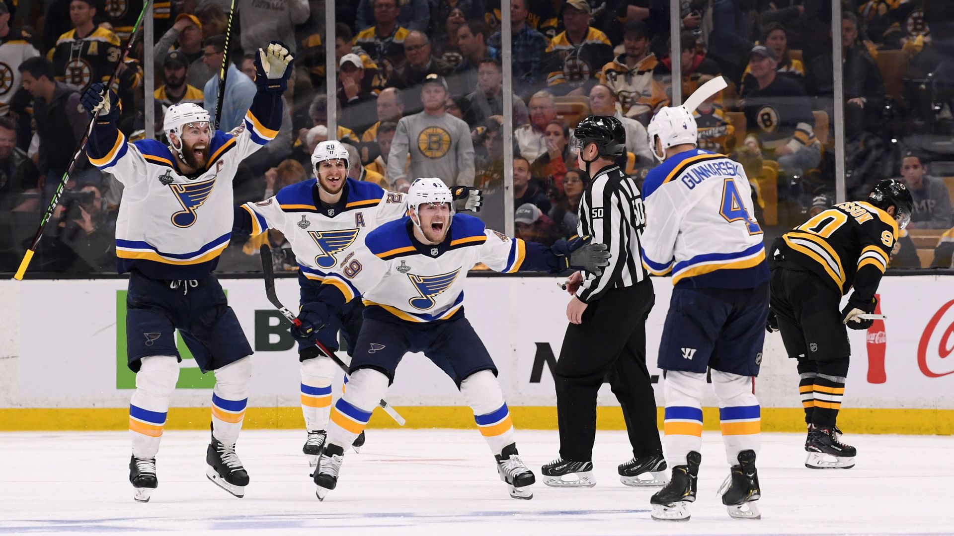 Blues celebrating game-winning goal
