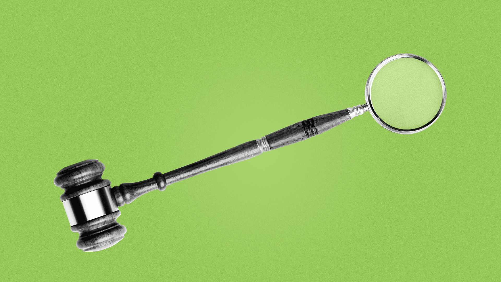 Illustration of a gavel turning into a magnifying glass