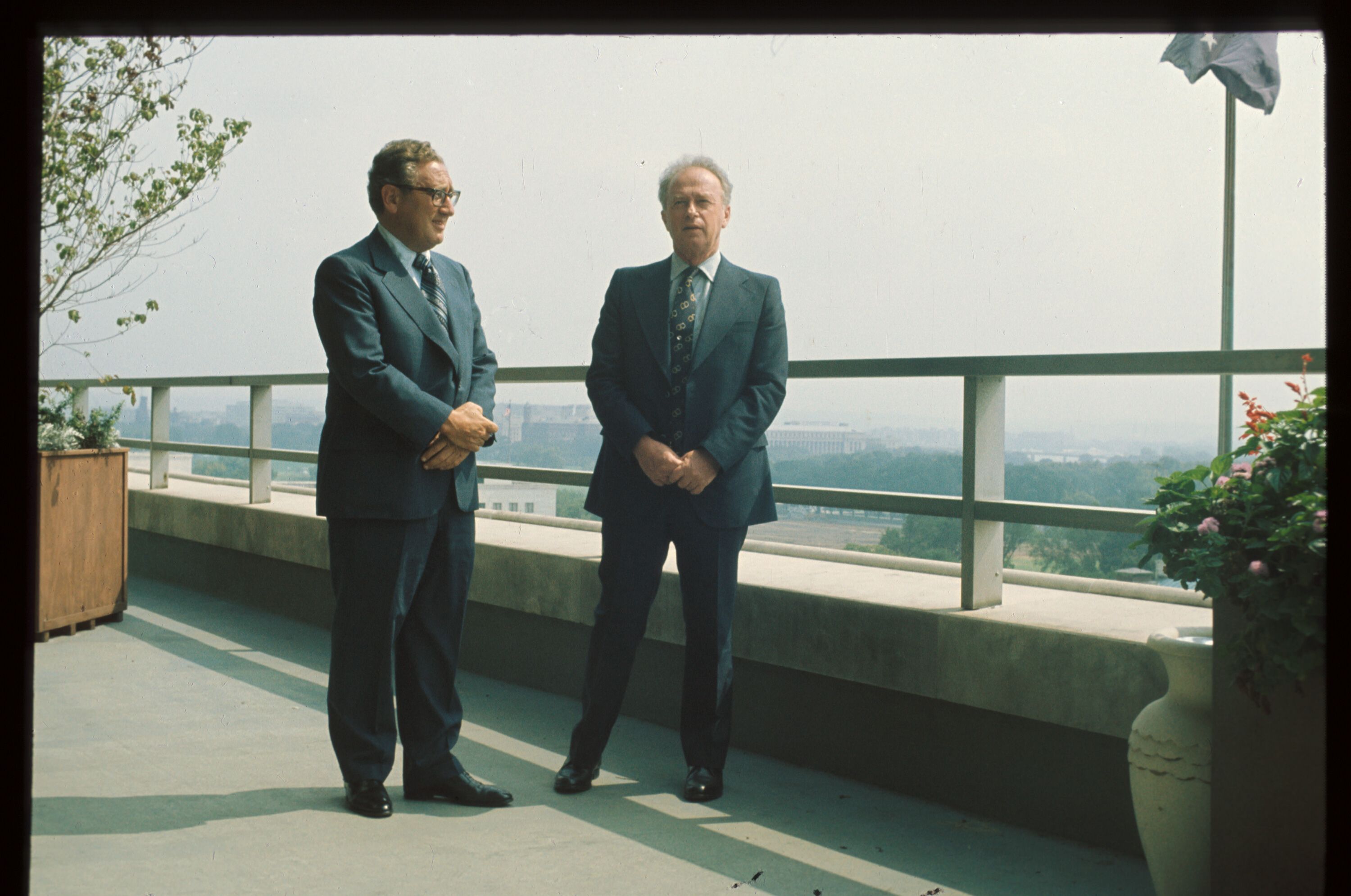 Former Secretary Of State Henry Kissinger Speaks With Israeli Leader Yitzhak Rabin In Washington, Dc. Kissinger Helped Negotiate Peace Agreements Between Israel And Egypt And Syria In The 1970's While Working Under President Nixon.