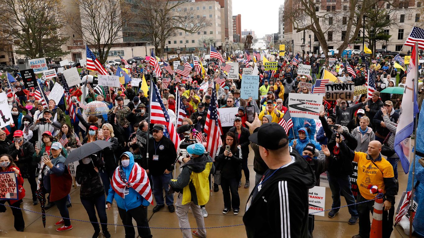 Michigan governor denounces protestors with Confederate flags and swastikas