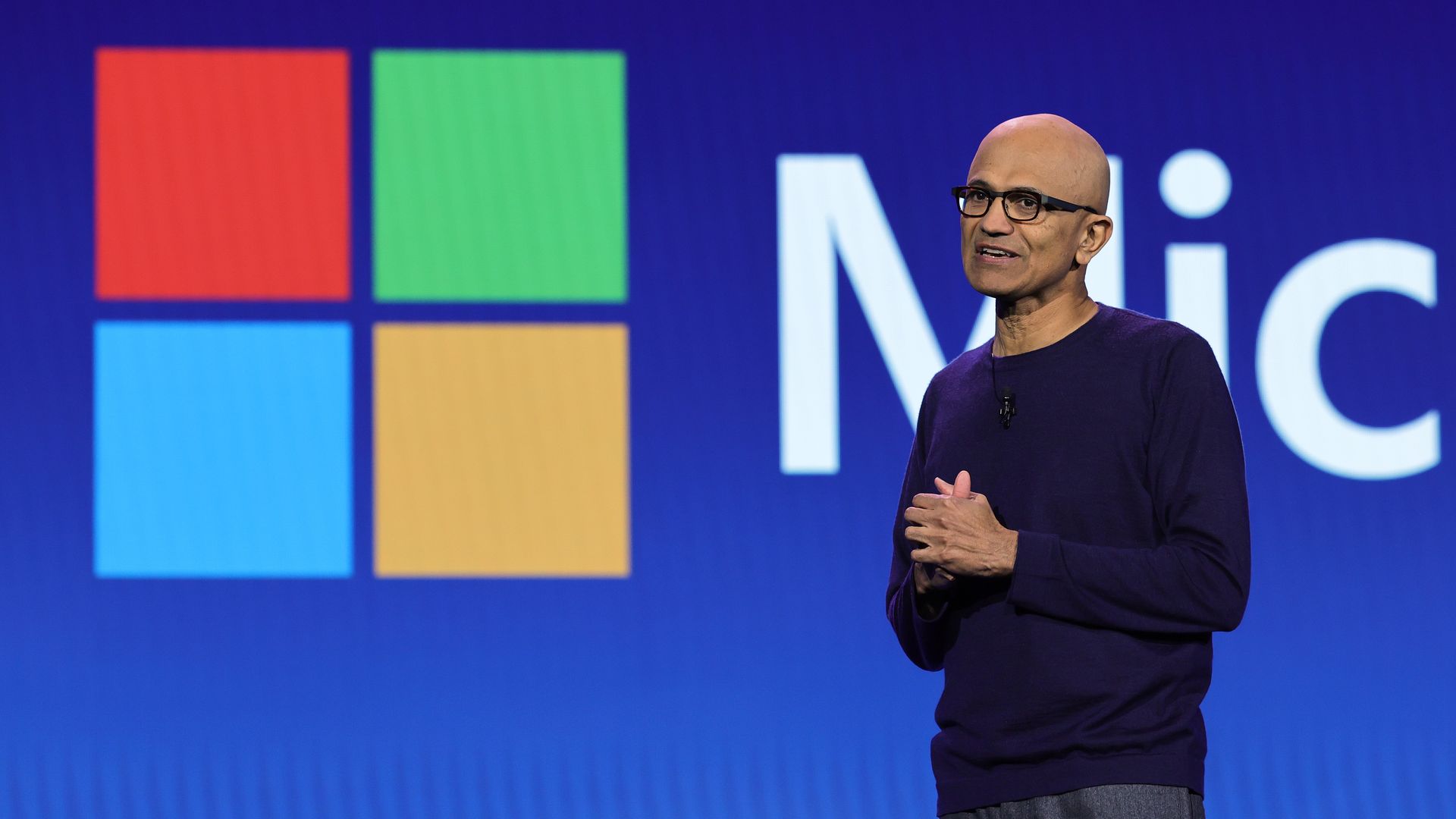 Microsoft CEO Satya Nadella speaks during CES 2024 in Las Vegas.