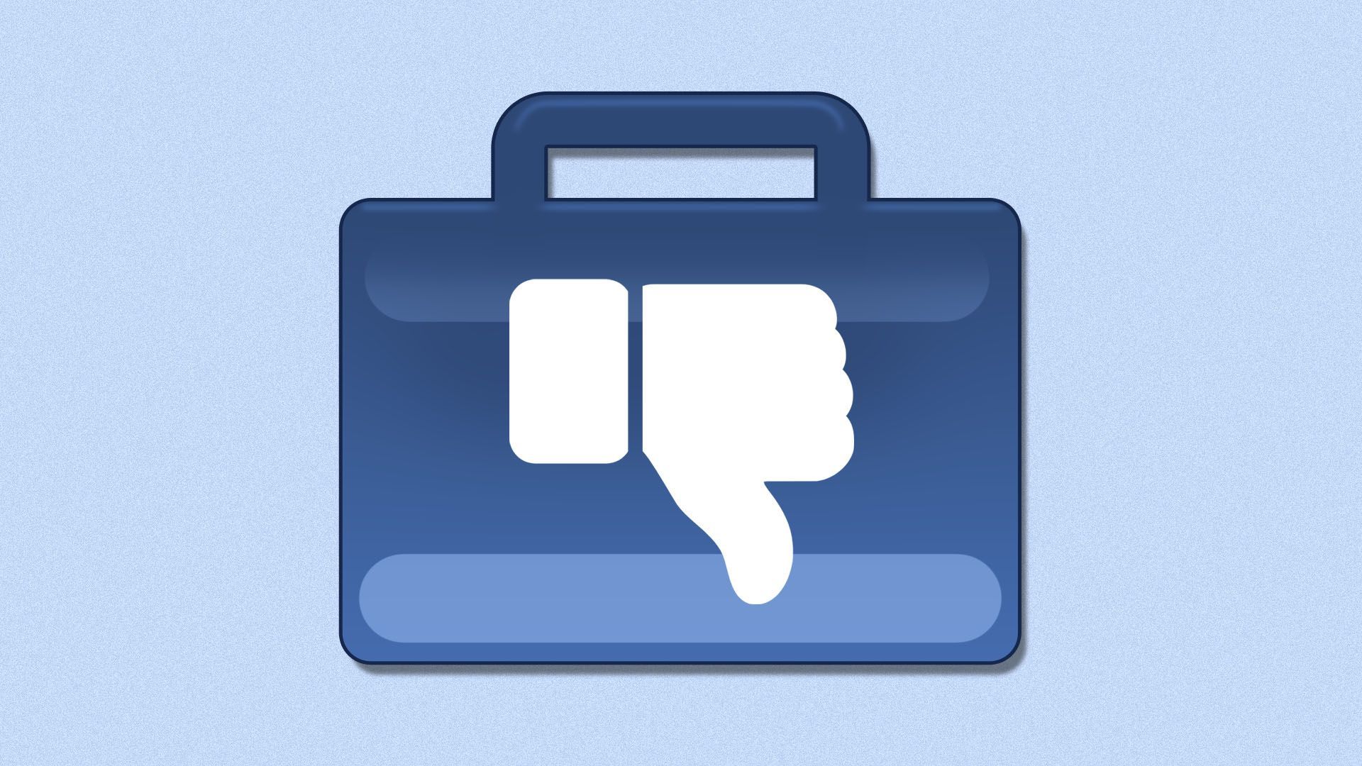 Illustration of a facebook like icon shaped like a briefcase with a thumb pointing down