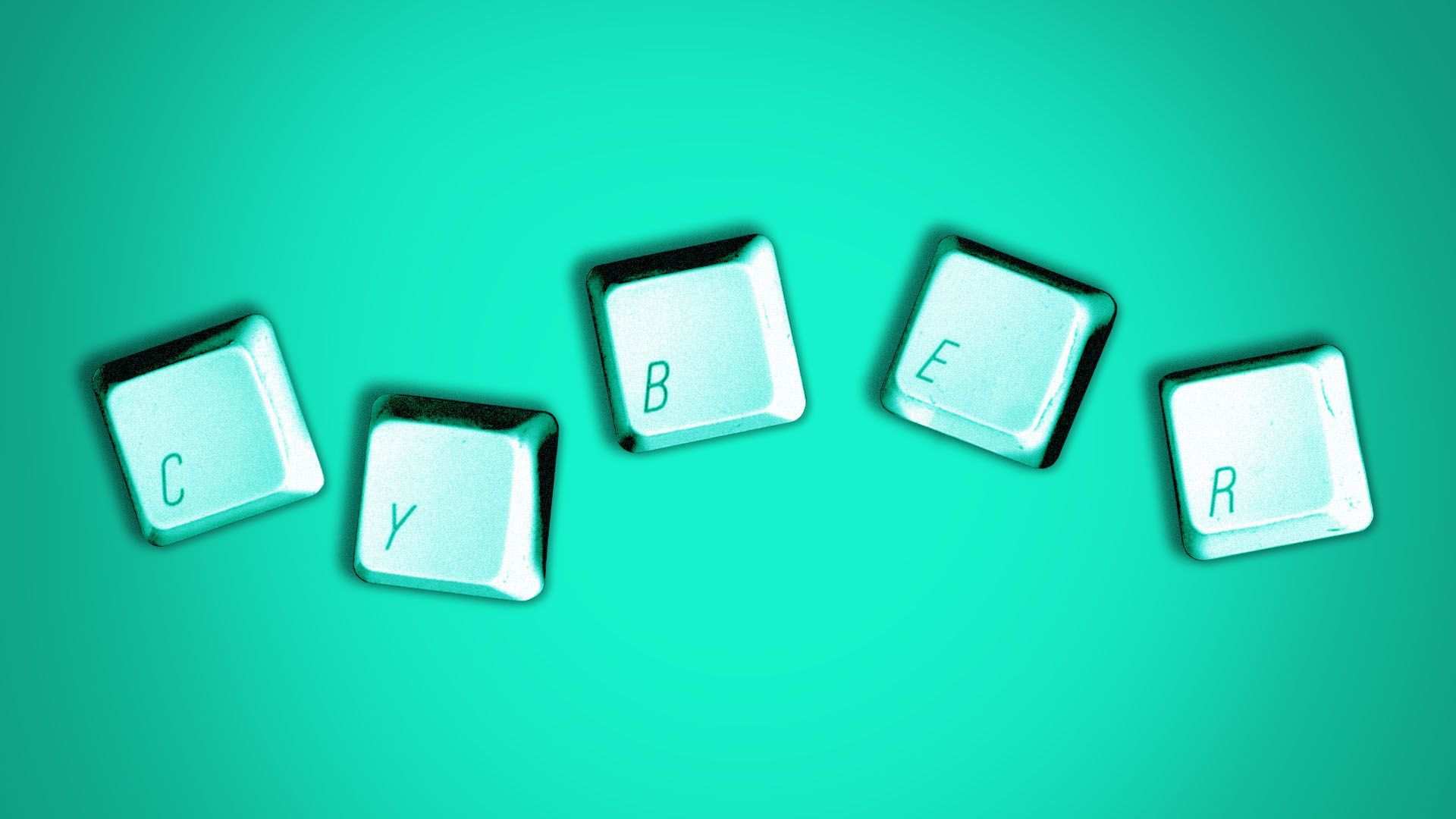 Illustration of detached computer keys spelling out the word cyber