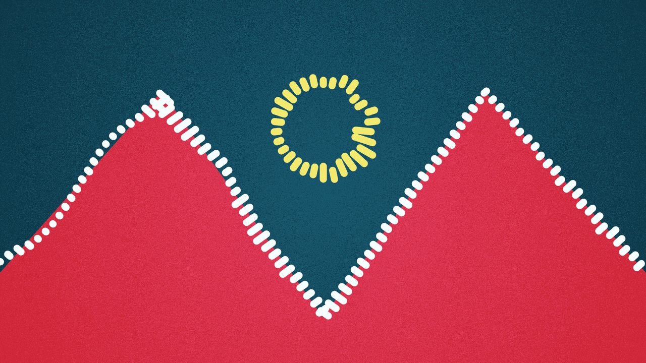 Illustration of the Denver flag with the mountains and sun rendered as audio waveforms that are fluctuating.