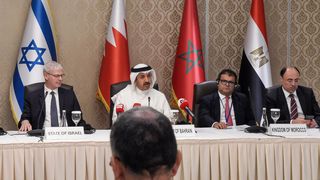 Representatives from Israel and several Arab countries meet for the Negev forum steering committee meeting in Bahrain on  June 27.