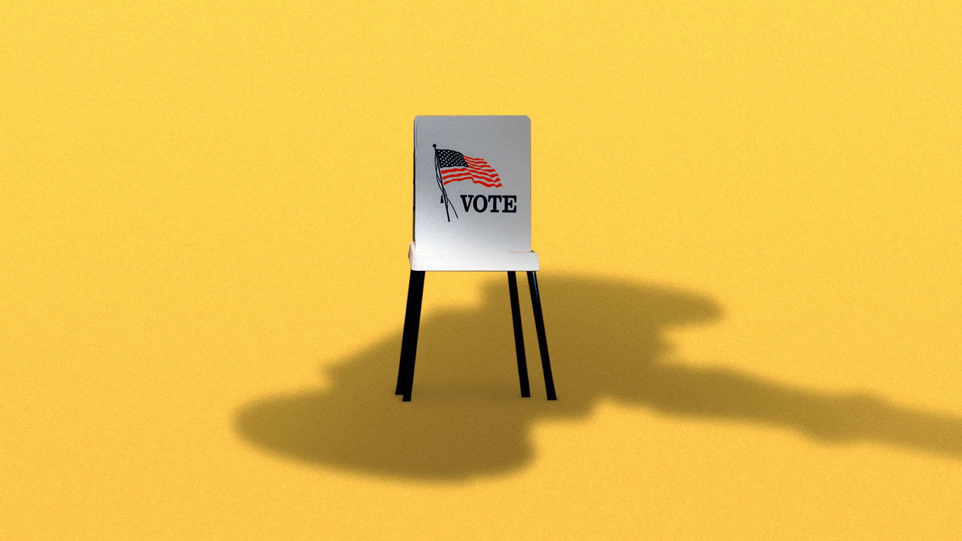 an lilustration of a voting booth with a large shadow of a gavel over it