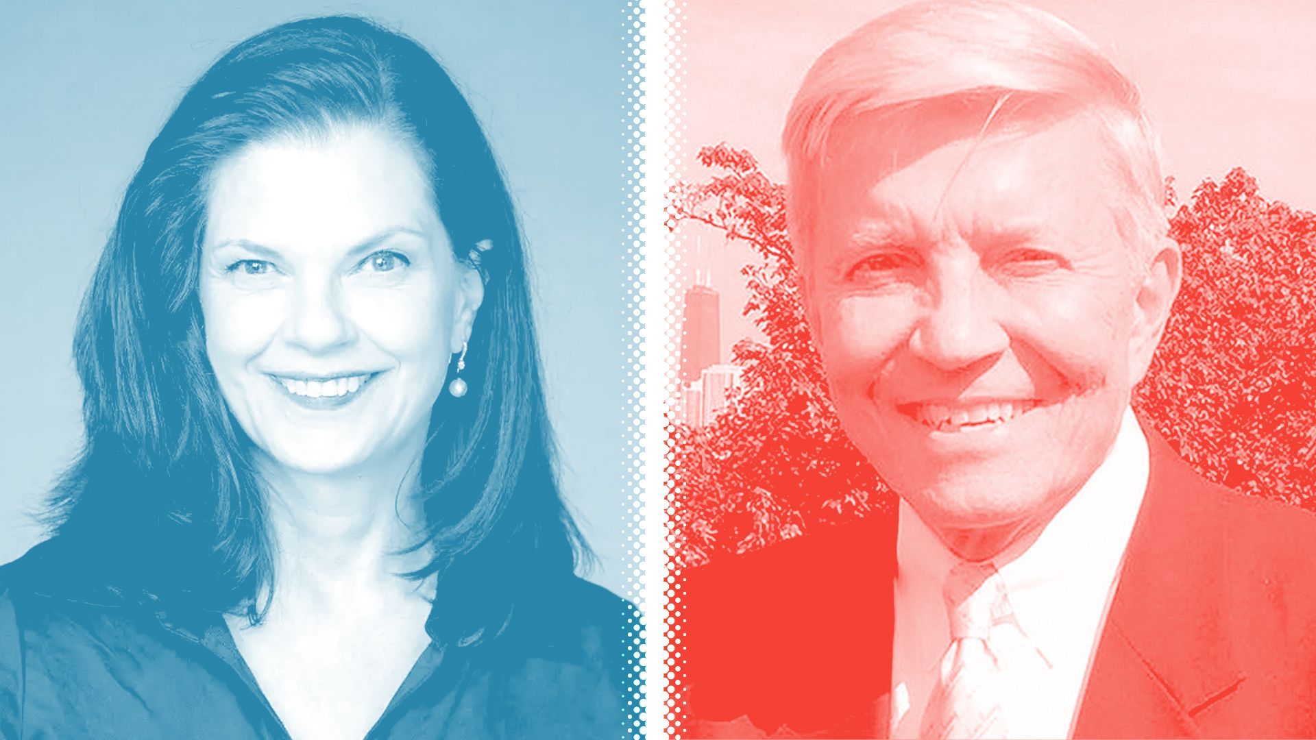 Photo illustration of Eileen O'Neill Burke and Bob Fioretti. 