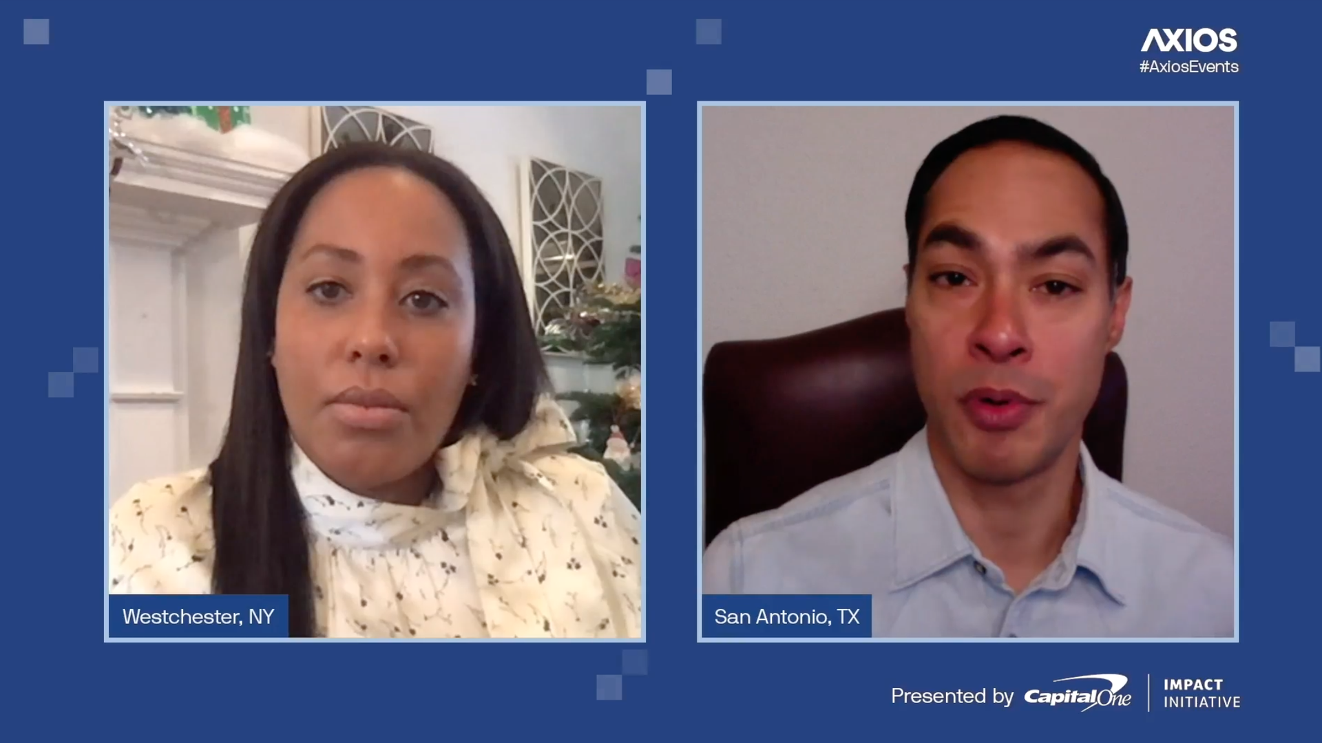 Axios' Aja Whitaker-Moore (L) and former Sec. Julián Castro (R). Photo courtesy of Axios Events