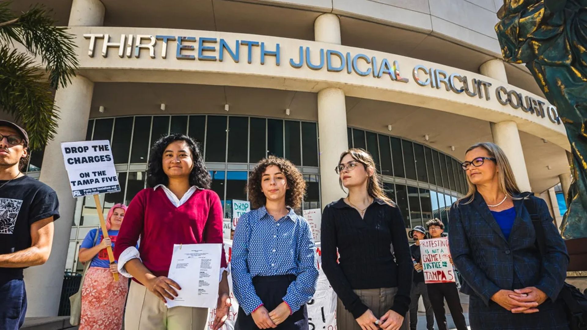 Chrisley Carpio, Laura Rodriguez, Lauren Pineiro and their lawyer Michelle Lambo outside of Tampa’s 13th Judicial Circuit Court. Photo courtesy of Dave Decker.