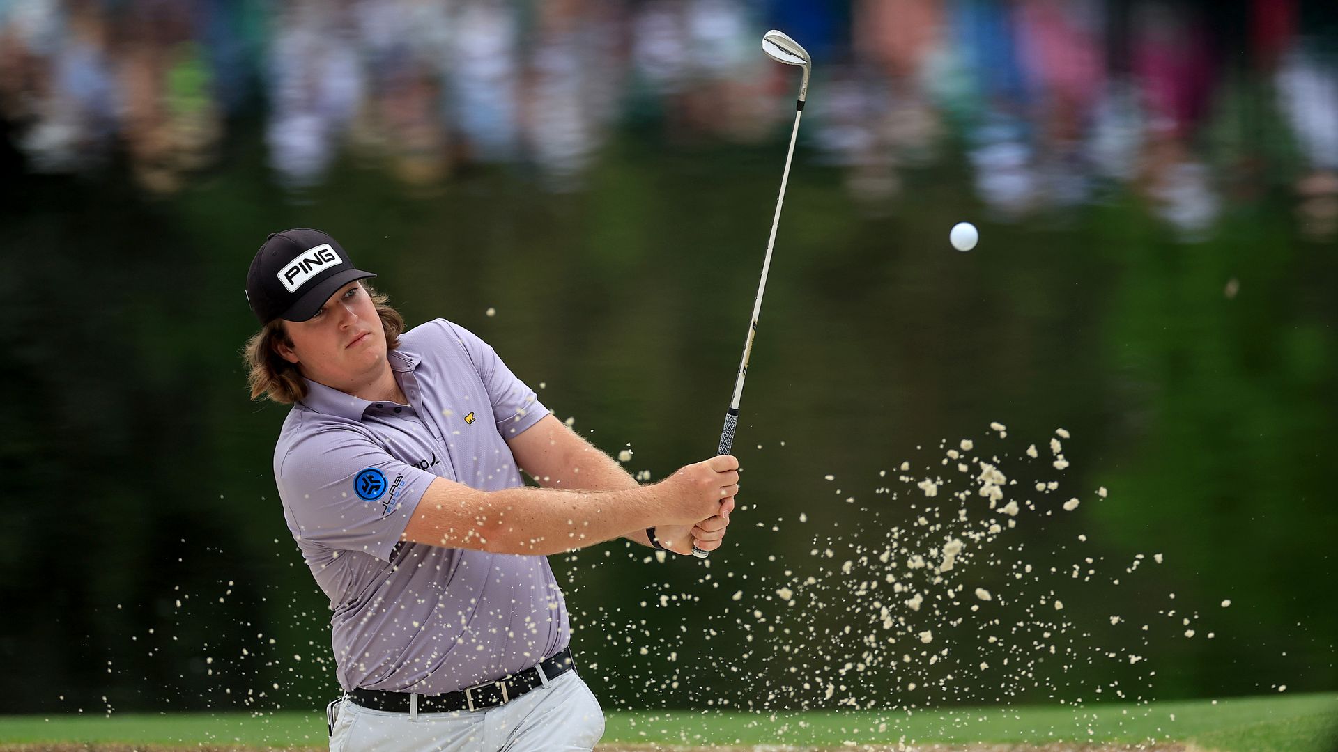 Neal Shipley of The United States plays a bunker shot on the 16th hole during a practice round prior to the 2024 Masters Tournament at Augusta National Golf Club on April 09, 2024 in Augusta, Georgia. (Photo by David Cannon/Getty Images)