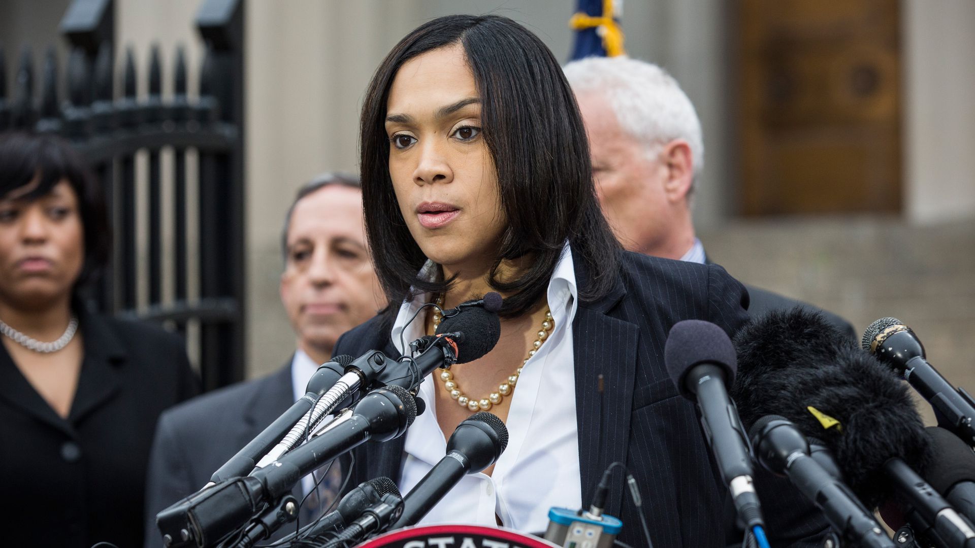 Baltimore State's Attorney Marilyn Mosby behind a podium