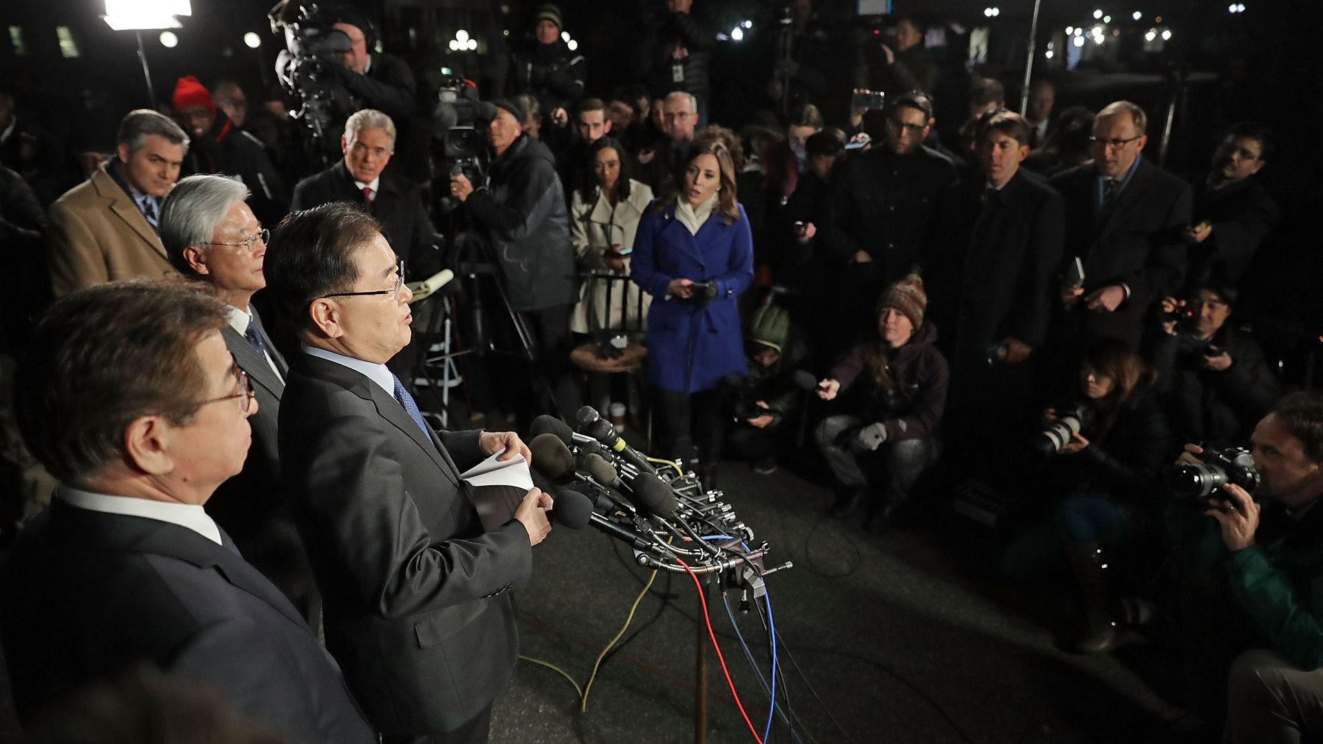 South Korean officials announcing on March 8 that North Korean leader Kim Jong-Un has invited President Trump to nuclear talks this spring. Photo:  Chip Somodevilla via Getty Images.